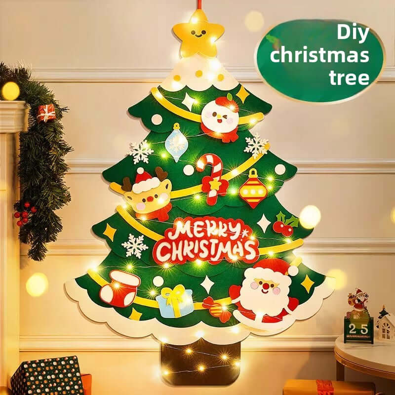 DIY Felt Christmas Tree Wall Decoration with LED Lights