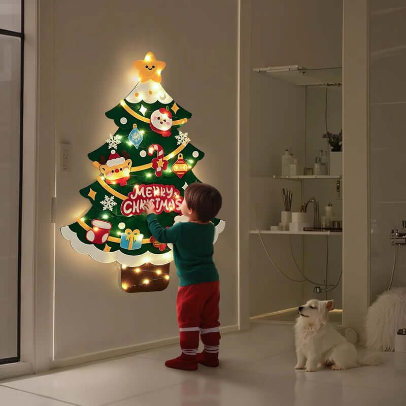 DIY Felt Christmas Tree Wall Decoration with LED Lights